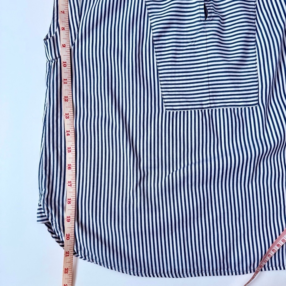 J.Crew Striped Cotton Popover Top Blue White MP Petite - Picture 7 of 8